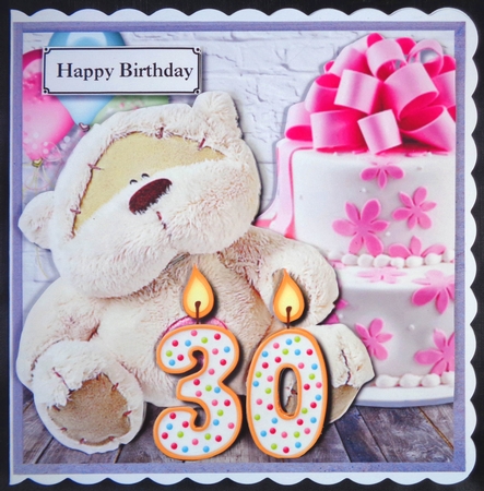 Birthday bear with cake and candles for 30th birthday by Linda Short