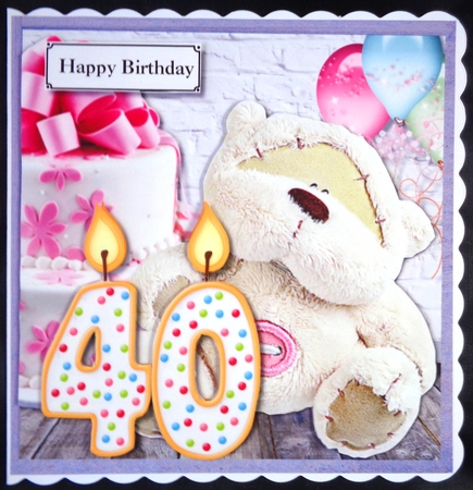40th birthday bear with balloons and cake by Linda Short