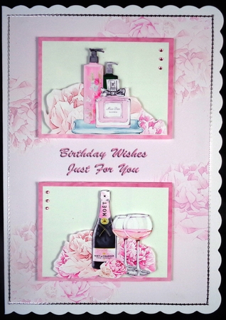 Perfume & Champage Birthday Card Front by Linda Short