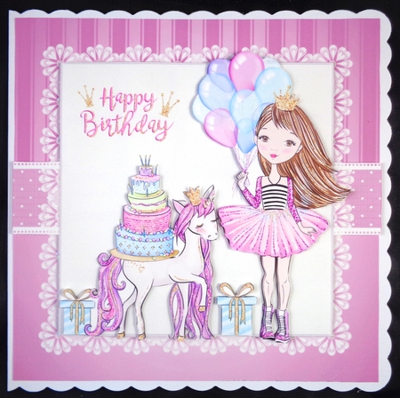 Unicorn Birthday Topper Plus Gift Tag (Dark Hair) by Linda Short