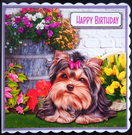 Cute dog with flowers by Linda Short