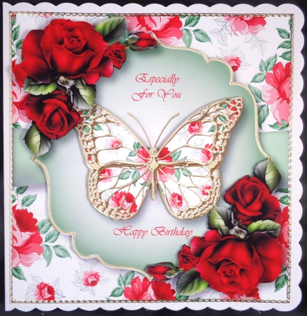 Floral Butterfly - Red Roses 8x8 by Linda Short
