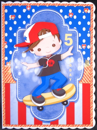 Skateboarding Boy Brown Hair A5 Card Front & Decoupage by Linda Short