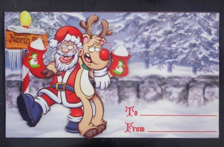 Santa and Rudolphy Enjoying a Cup of Hot Chocolate Holder by Linda Short