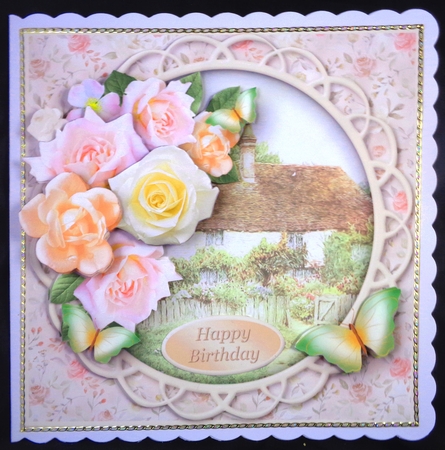 Cottage in the Country - Decoupage Card Front by Linda Short