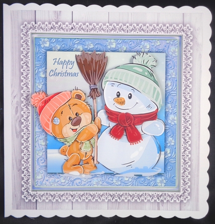 Gorgeous Bear with Snowman 8x8 by Linda Short