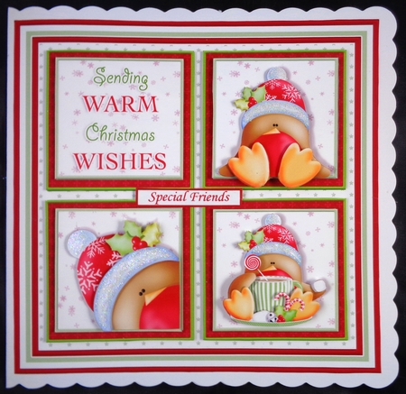 CHRISTMAS ROBINS SQUARES 7.5 Quick Layer Card & Insert Kit by Linda Short