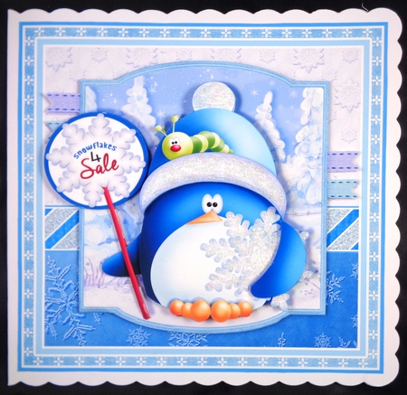 PENGUIN SELLING SNOWFLAKES 7.5 Christmas Decoupage & Insert Mini Kit by Linda Short