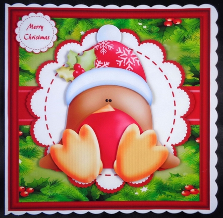 Gorgeous Christmas Robin In Hat 8x8 by Linda Short