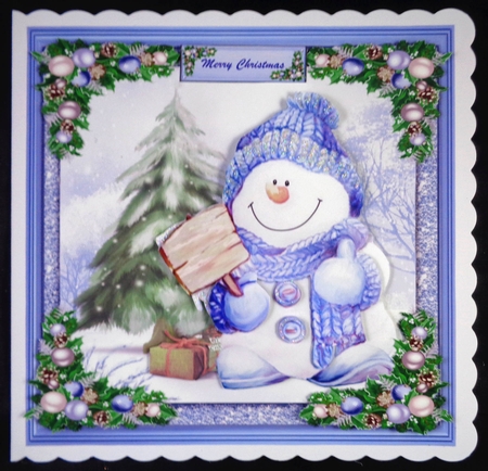 Gorgeous Snowman With Bobble Hat 8x8 by Linda Short