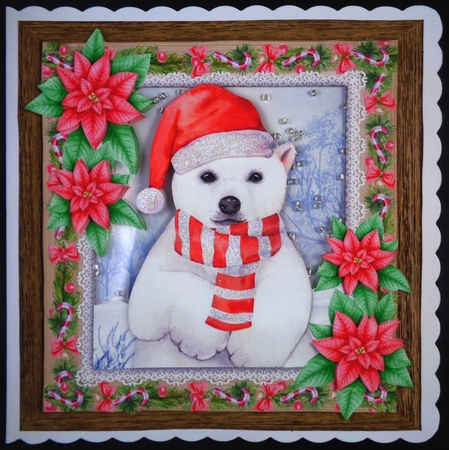 Gorgeous Festive Polar Bear With Red Flowers 8x8 by Linda Short