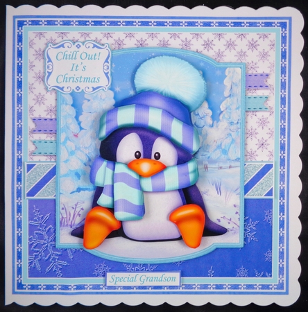 PENGUIN JUST CHILLIN 7.5 Christmas Decoupage & Insert Mini Kit by Linda Short