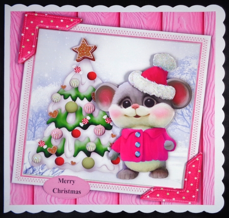 Gorgeous Mouse With Pink Hat & Jacket 8x8 by Linda Short