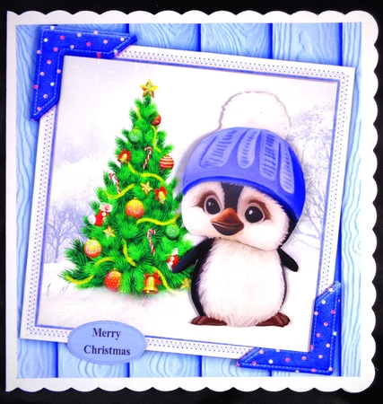Gorgeous Penguin In Blue Bobble Hat  8x8 by Linda Short