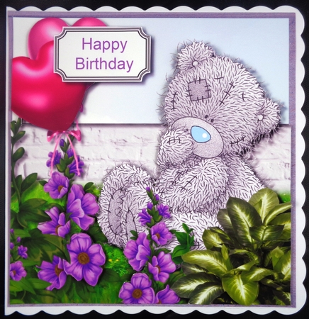 Tatty teddy with flowers and balloons by Linda Short