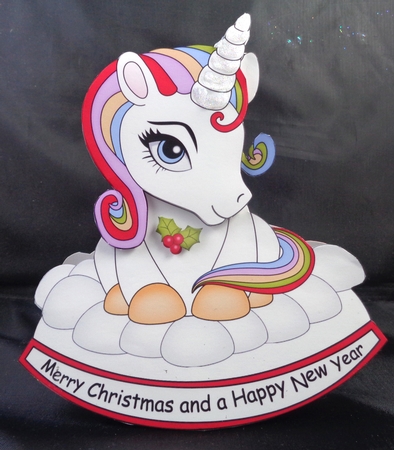 3D Shaped Rocking Christmas Card Mini Kit - Cute Unicorn Rainbow by Linda Short