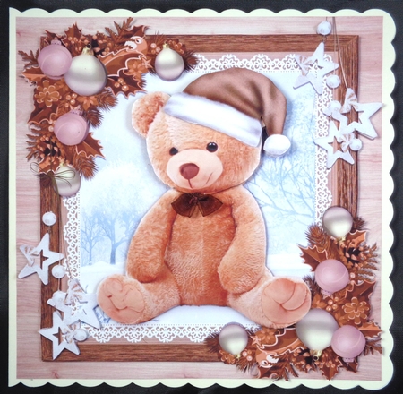 Gorgeous Teddy Bear  In Wooden Frame 8x8 by Linda Short