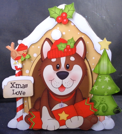 3D Shaped Christmas Kennel Card Kit - Little Husky Dog by Linda Short