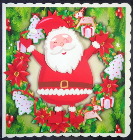 Gorgeous Jolly Santa In Christmas Wreath  8x8 by Linda Short