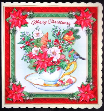 Teacup Christmas Robin Card Front by Linda Short