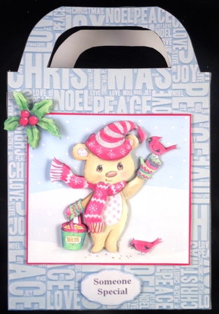 Teddy Feeds the Birds 6x6 Christmas Card Front by Linda Short