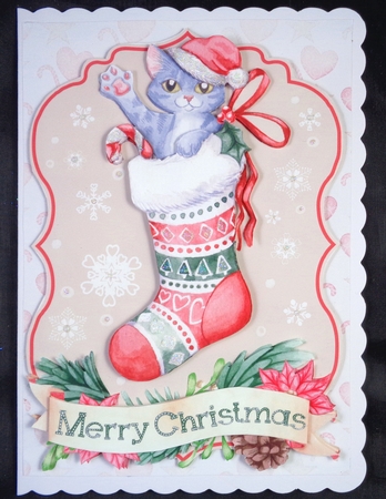 Festive Friends Grey Kitten in Stocking by Linda Short