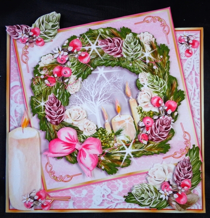Twisted Topper Card Kit - Candles & Crab Apple Wreath by Linda Short