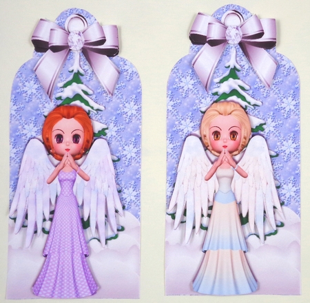 Four pretty Christmas tags with Angels and bows (blue) by Linda Short