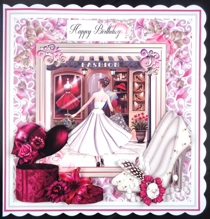 Fashion card front with decoupage and sentiments by Linda Short