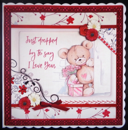 Teddy I Love You Valentines Day Card Topper by Linda Short