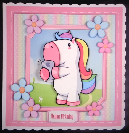 Adorable Unicorn With His Phone 8x8  by Linda Short