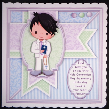 1ST HOLY COMMUNION or CONFIRMATION Boy Black Hair  & Verse 7.5 Decoupage & Insert Mini Kit by Linda Short