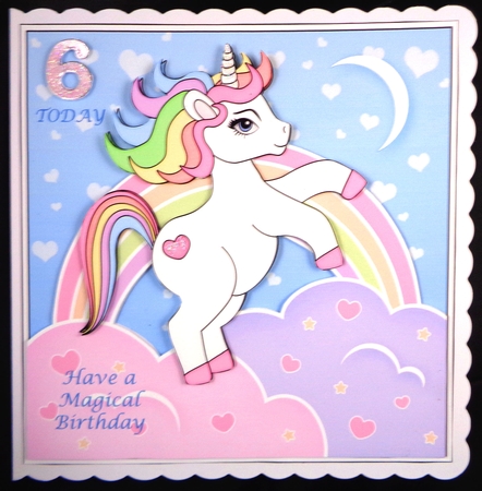8 x 8 Cute Little Unicorn Scalloped Corner Topper   by Linda Short