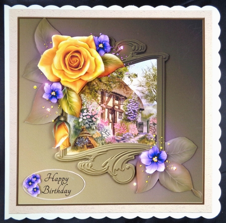 Yellow Roses With Cottage by Linda Short