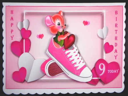 Love Heart Mouse in a Pink Trainer Topper and Decoupage by Linda Short