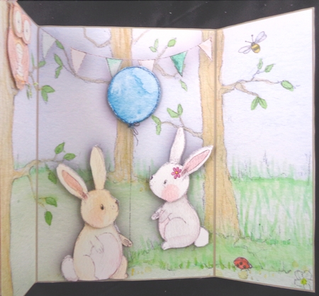 No Holes Fold Card Kit Birthday Bunnies by Linda Short