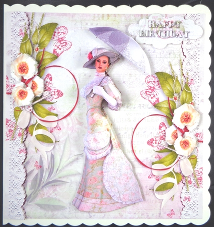Pretty Vintage Parasol and Flowers Lady Mini by Linda Short