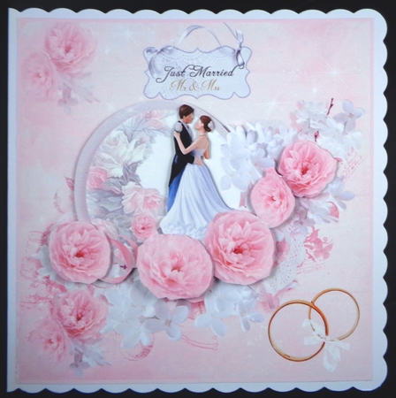 Wedding Roses Card Front With Decoupage by Linda Short