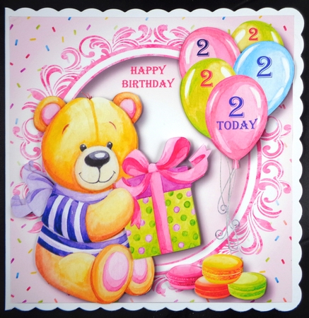 Happy Birthday Teddy In Pink 8x8 by Linda Short