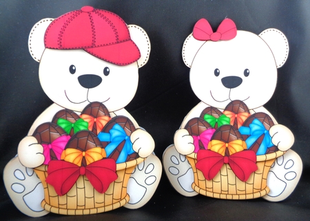 3D Shaped Card Mini Kit - Teddy Bear has a Basket of Easter Eggs by Linda Short