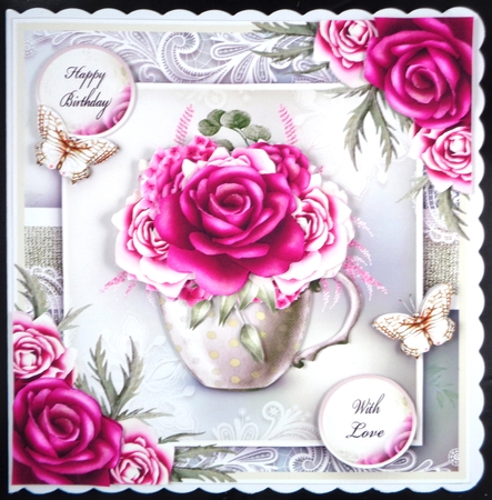 Watercolor Cup with Bordeaux Flowers Mini Kit by Linda Short