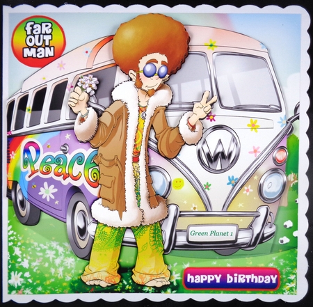Hippy Dude with Camper Van  8x8 Quick Card by Linda Short