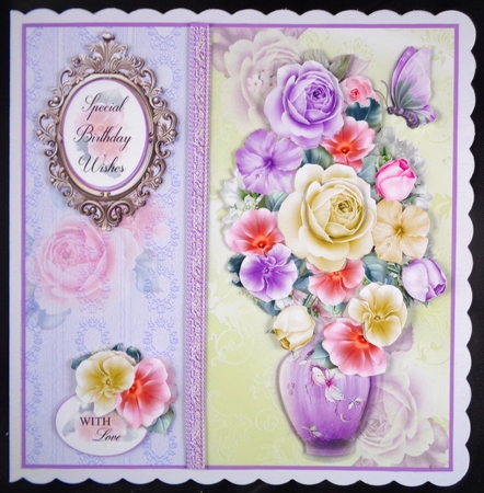 Summer Vase 3 Card Front With Decoupage  by Linda Short