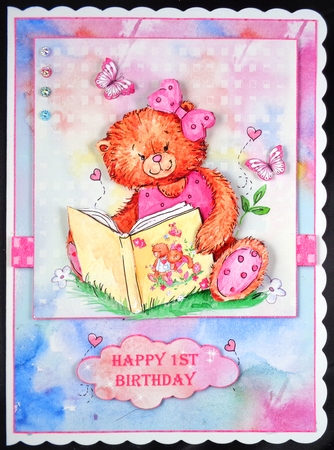 Story Time Bear A5 Card Front & Decoupage by Linda Short