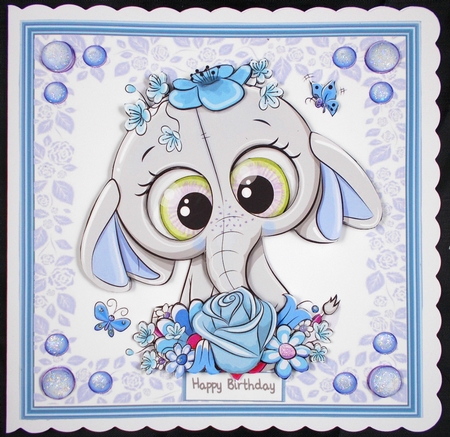 Gorgeous Blue  Elephant with flowers 8x8 by Linda Short