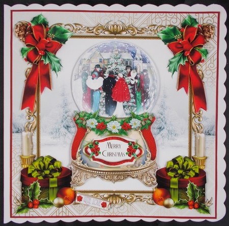 Art Deco Christmas Snowglobe Card Front With Decoupage by Linda Short