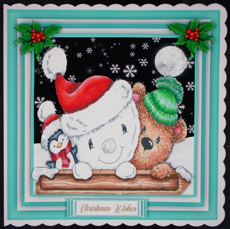 10, Card Fronts + 2, Inserts , Cute Christmas Friends  by Linda Short