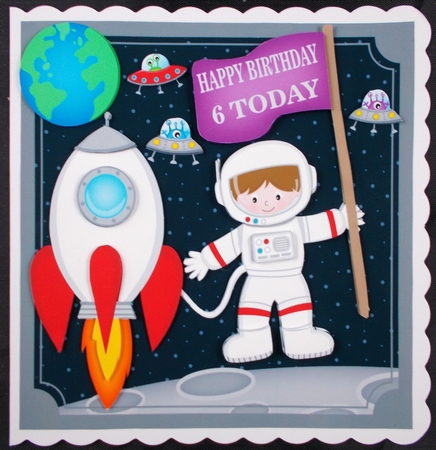 5/6/7/8/Birthday Boy space themed card front by Linda Short