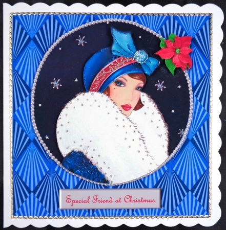 Art Deco female Christmas card topper for 6x6 card by Linda Short