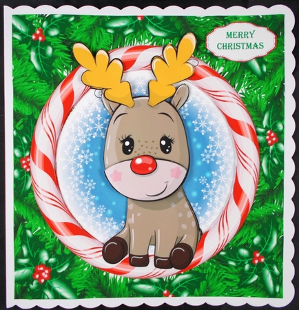 Reindeer In Candy Cane Frame 8x8 by Linda Short